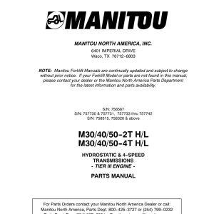Manitou M30 40 50 2T 4T H L Parts Manual