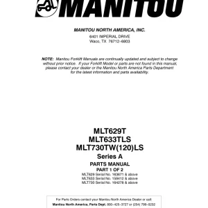 Manitou Mlt629T Mlt633Tls Mlt730Tw Parts Manual