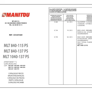 Manitou Mlt840 1040 Parts Manual