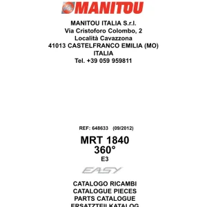 Manitou Mrt1840 Parts Manual