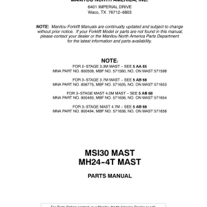 Manitou Msi30 Mh24 4T Parts Manual