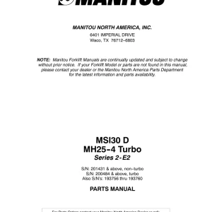 Manitou Msi30D Mh25 4 Turbo 2 E2 Parts Manual