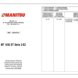 Manitou Mt 1030 Parts Manual