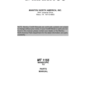 Manitou Mt1155 Maniscopic T3 Parts Manual