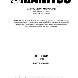 Manitou Mt1645H Turbo Parts Manual
