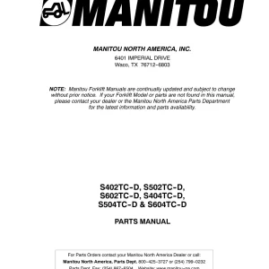 Manitou S402 502 602 404 504 604 Tc D Parts Manual