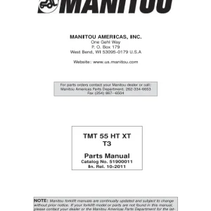 Manitou Tmt55 Ht Xt T3 2011 Parts Manual