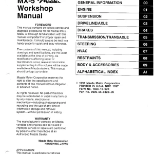 Mazda Mx5 Miata 1999 1999 Service Manual