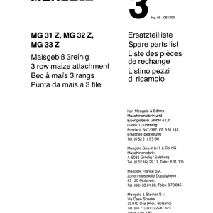 Mengele 11Mg 31Z 32Z 33Z Parts Manual
