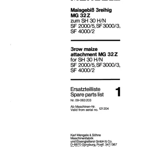 Mengele 8Mg 32Z Parts Manual