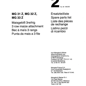 Mengele 9Mg 31Z 32Z 33Z Parts Manual
