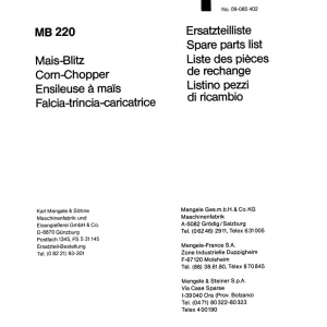 Mengele Mb220 1984 1984 Parts Manual