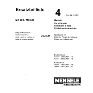 Mengele Mb220 300 2000 2000 Parts Manual