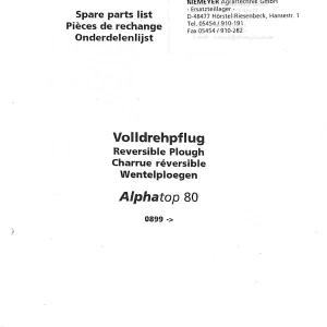 Niemeyer Alphatop 80 2000 Parts Manual