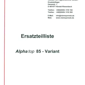 Niemeyer Alphatop 85 Parts Manual