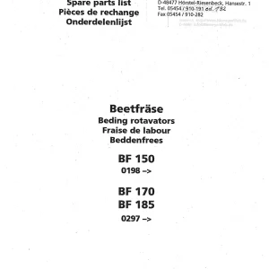 Niemeyer Bf150 Bf170 Bf185 2000 Parts Manual