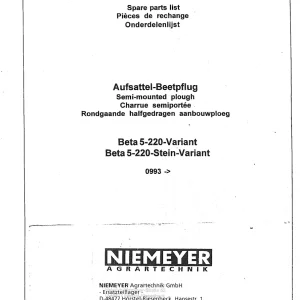 Niemeyer Beta 5 220 1997 Parts Manual