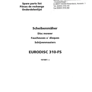 Niemeyer Eurodisc 310Fs Nr101001 Parts Manual