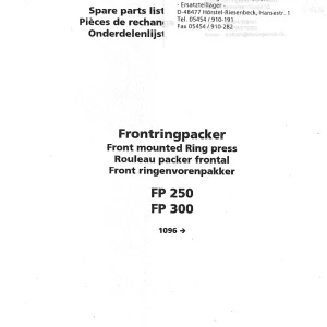 Niemeyer Frontreifenpacker Fp250 Fp300 2000 Parts Manual