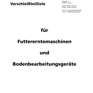 Niemeyer Futtererntemaschinen Parts Manual