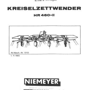 Niemeyer Hr460 Ii 1980 Parts Manual