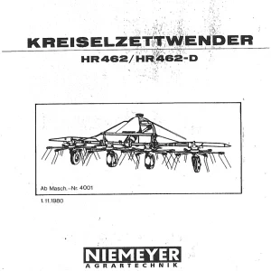 Niemeyer Hr462 462D 1980 Parts Manual
