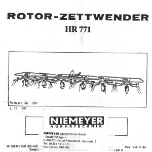 Niemeyer Hr771 1987 Parts Manual