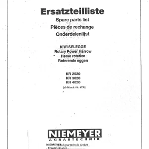 Niemeyer Kr2520 Kr3020 Kr4020 1987 Parts Manual