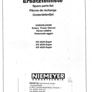 Niemeyer Kr2520 Kr3020 Kr4020 1990 Parts Manual