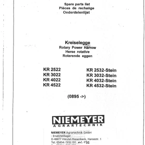 Niemeyer Kr2522 3022 4022 4522 2532 3032 4032 4532 1997 Parts Manual