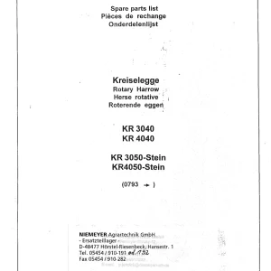 Niemeyer Kr3040 Kr4040 Kr3050 Kr4050 1997 Parts Manual