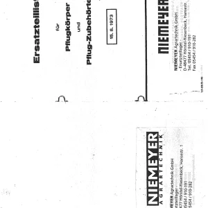 Niemeyer Pflugkoroer 1973 Parts Manual