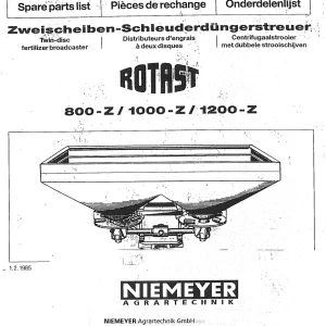 Niemeyer Rotast 800Z 1000Z 1200Z Parts Manual