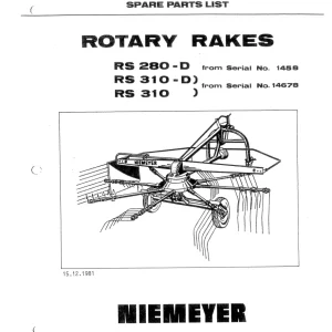 Niemeyer Rs280 Rs310 1981 Parts Manual