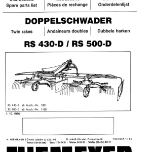 Niemeyer Rs430D 500D 1986 Parts Manual