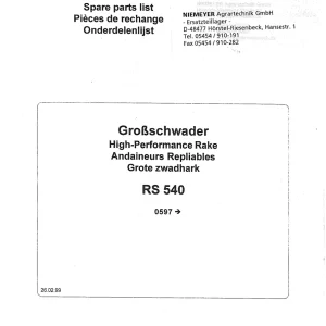 Niemeyer Rs540 1999 Parts Manual