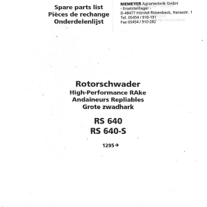 Niemeyer Rs640 Rs640S 2000 Parts Manual