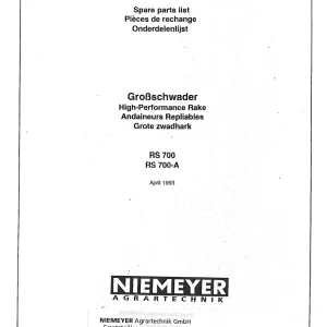Niemeyer Rs700 Rs700A 1994 Parts Manual