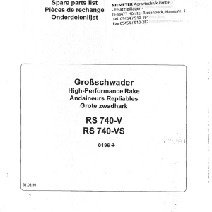 Niemeyer Rs740 V Vs 1999 Parts Manual