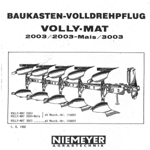 Niemeyer Vollymat 2003 3003 1982 Parts Manual