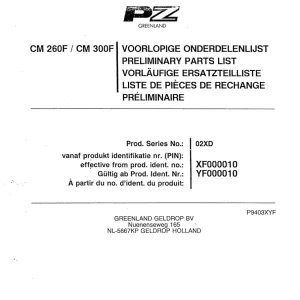 PZ Zweegers Cm260 Cm300 Parts Manual