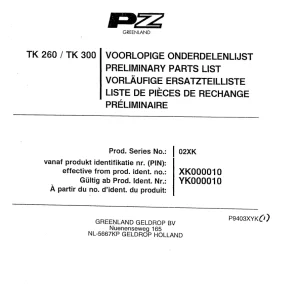 PZ Zweegers Tk260 Tk300 Parts Manual