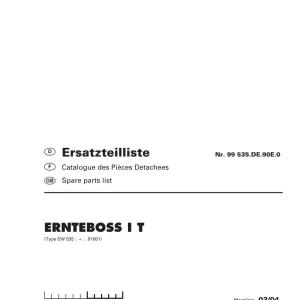 Pottinger Ernteboss1 T Parts Manual