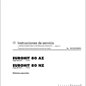Pottinger Eurohit 80 Az Nz Service Manual