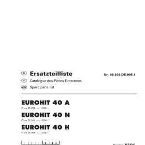 Pottinger Eurohit 40A N H Parts Manual