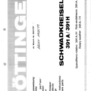 Pottinger Schwadkreisel 391A 391H 1978 Parts Manual