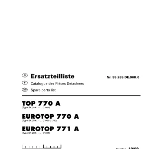 Pottinger 770A Eurotop 770 771A Parts Manual