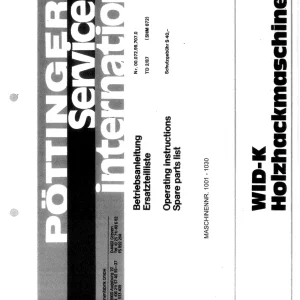 Pottinger Wid K Holzhackmaschine 1986 Parts Manual
