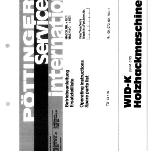 Pottinger Wid K Holzhackmaschine 1988 Parts Manual
