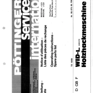 Pottinger Wid L Holzhackmaschine 1988 Parts Manual